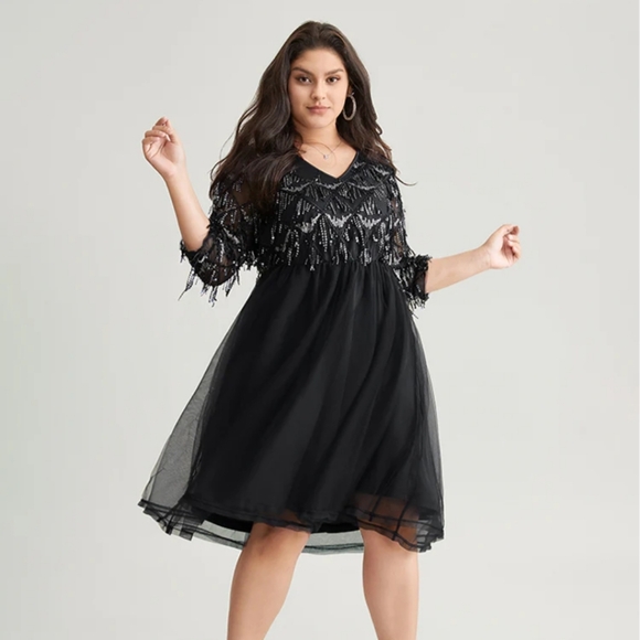 BloomChic Black Sequin Midi Dress - Picture 1 of 4
